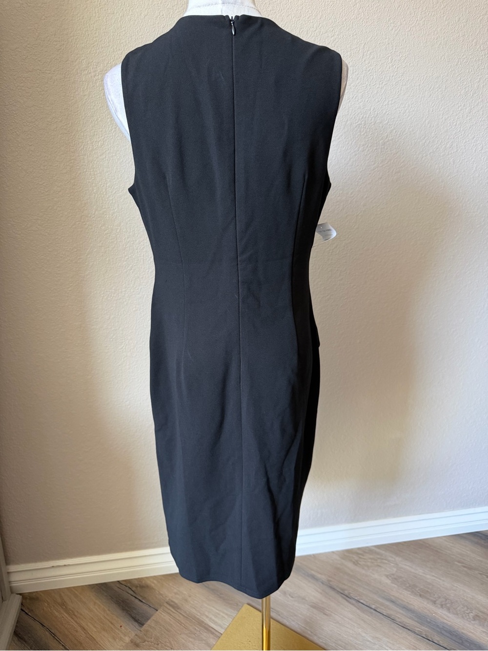 NWT Elegant Black Square-Neck Ruched Midi Dress, Large - Picture 6 of 9